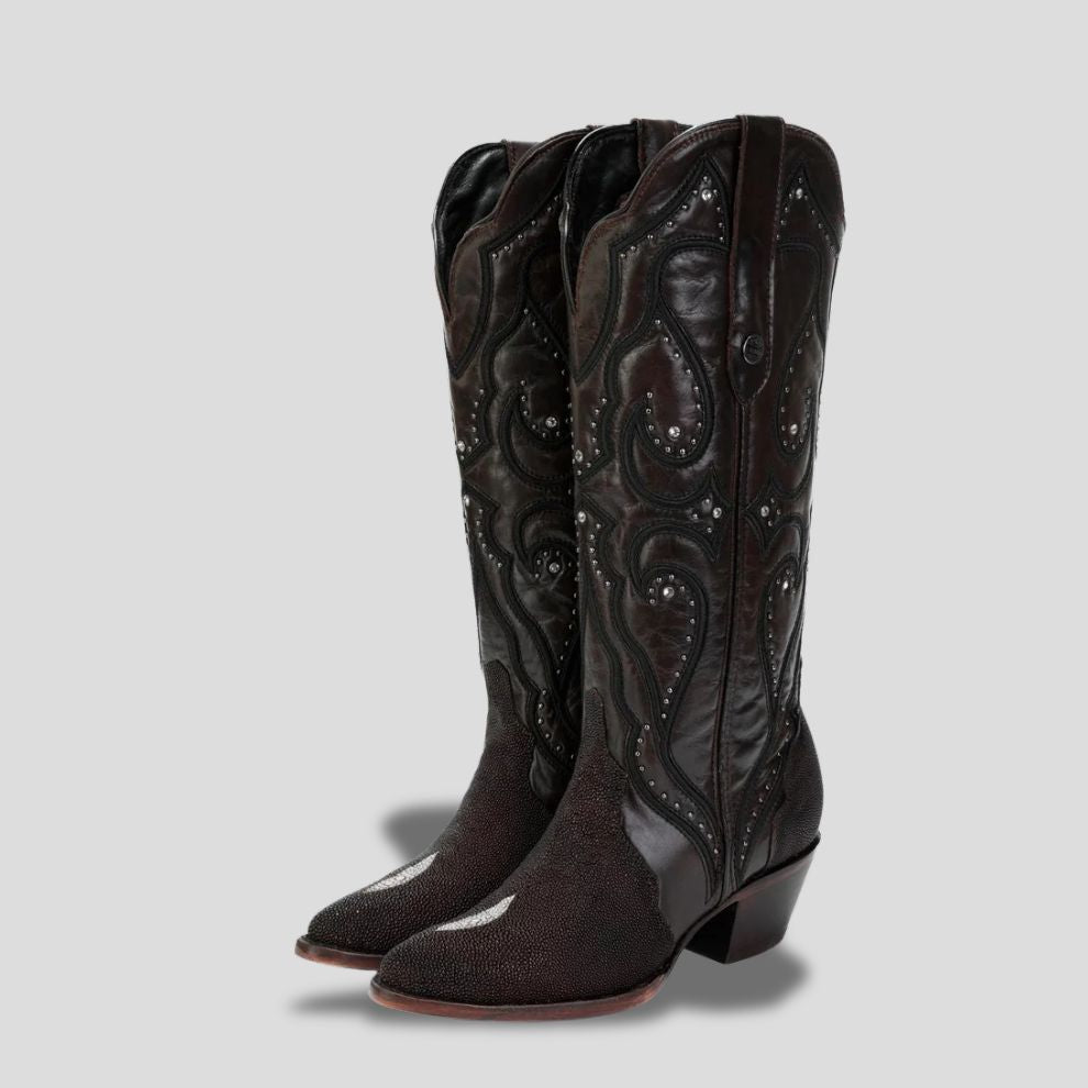 Bota Elegante De Piel Genuina De Mantarraya Para Dama