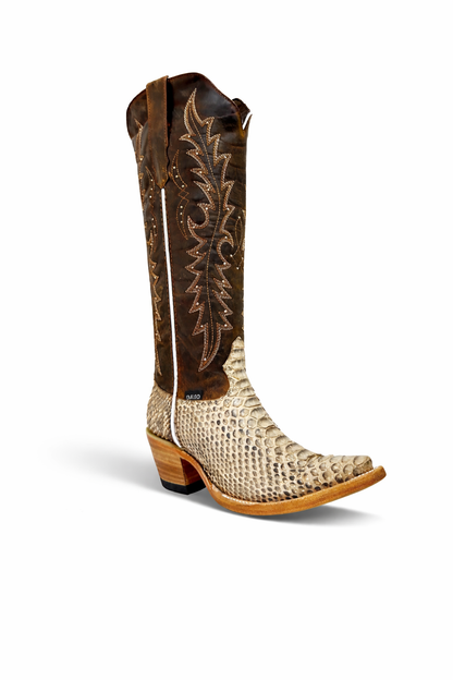 Bota Elegante De Piel Genuina De Piton Para Dama