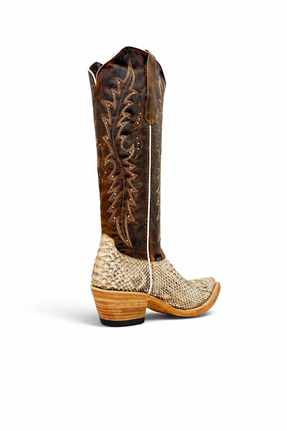Bota Elegante De Piel Genuina De Piton Para Dama