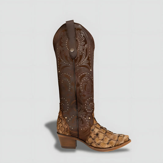 Bota Elegante En Piel Genuina De Pescado Para Dama