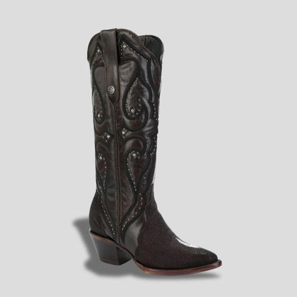 Bota Elegante De Piel Genuina De Mantarraya Para Dama