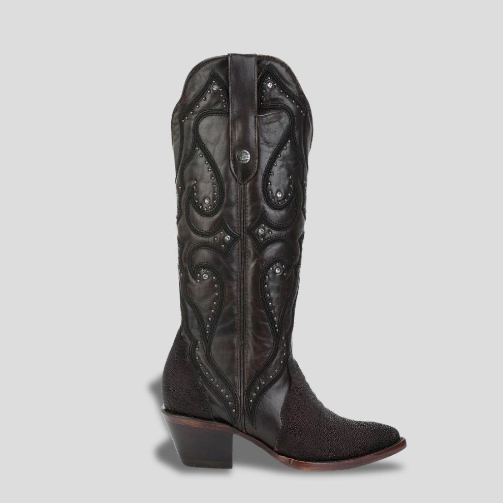 Bota Elegante De Piel Genuina De Mantarraya Para Dama