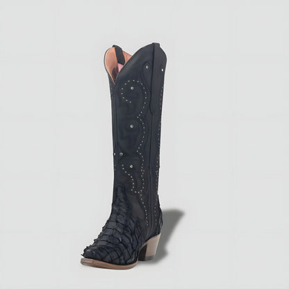 Bota Elegante De Piel Genuina De Pirarucú Para Dama