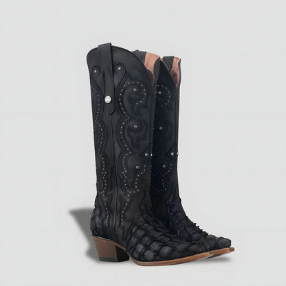 Bota Elegante De Piel Genuina De Pirarucú Para Dama