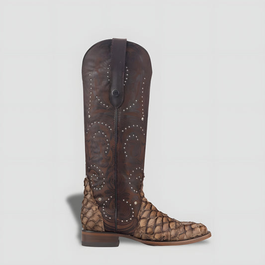 Bota Elegante De Piel Genuina De Pirarucú Para Dama