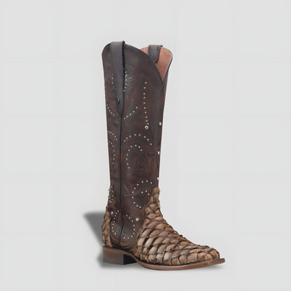 Elegant Genuine Pirarucú Leather Boot for Women