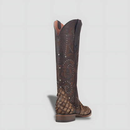 Elegant Genuine Pirarucú Leather Boot for Women