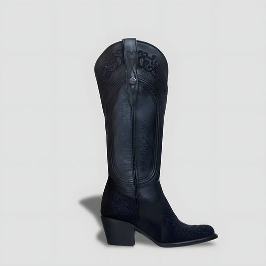 Bota Elegante De Piel Genuina De Mantarraya Para Dama