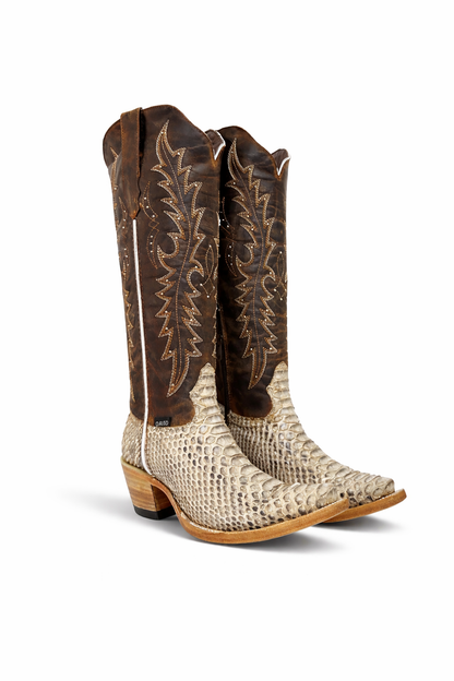 Bota Elegante De Piel Genuina De Piton Para Dama